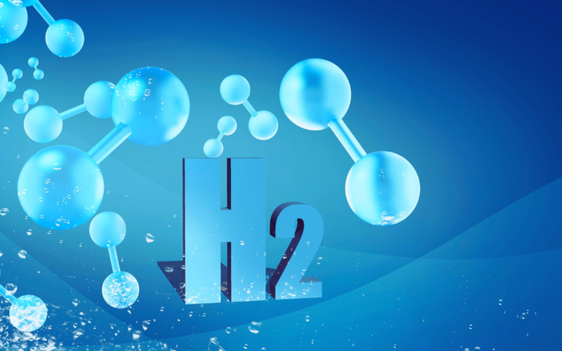 水色の水飛沫とH2分子